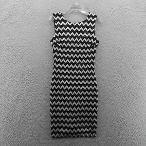 B Darlin Bodycon Dress Sz 13 14 Black Silver Sleeveless Womens Chevron Metallic‎